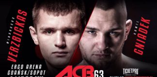 Mindaugas Verzbickas w drugiej rundzie poddaje Kamila Gniadka na ACB 63