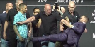 McGregor próbował kopnąć Poiriera. Spotkanie twarzą w twarz przed UFC 264 (WIDEO)