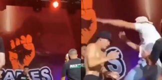Zawodnik znokautowany latającym kolanem w trakcie staredownu (WIDEO)