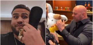 (WIDEO) Piwne szaleństwo! Prezes UFC namówiony przez Taia Tuivasę na słynne „shoey”