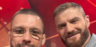Jan Błachowicz gratuluje Mateuszowi Gamrotowi po wygranej na UFC Vegas 57