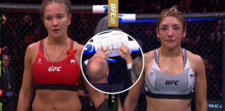 Zdjęcie pobazgranej kartki z werdyktem walki Karoliny Kowalkiewicz na UFC 281
