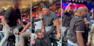 Nate Diaz rzuca butelką z wodą i wywołuje awanturę na gali boksu (WIDEO)