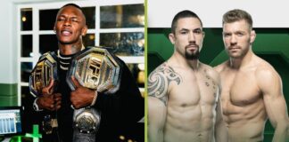Israel Adesanya wskazuje zwycięzcę walki Roberta Whittakera z Dricusem du Plessisem