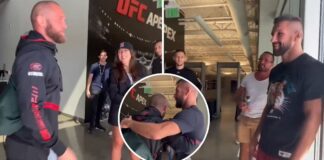 Spotkanie Rafaela Fizieva z Mateuszem Gamrotem na korytarzu obiektu UFC Apex (WIDEO)