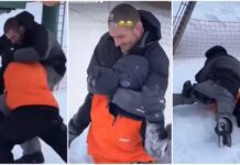 Tweet dnia: Pojedynek zapaśniczy Seana Stricklanda z fanem w śniegu (WIDEO)