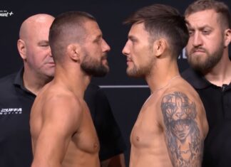 Wulkan energii! Mateusz Gamrot i Esteban Ribovics twarzą w twarz na ważeniu przed UFC 327 (WIDEO)
