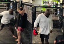 Chciał sprawdzić, jak mocno bije Derrick Lewis. Z pewnością tego żałował (WIDEO)
