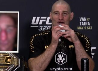 Sean Strickland pokazuje zdjęcie złamanego nosa po UFC 328