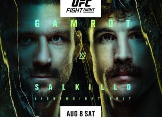 Oficjalny plakat promujący galę UFC Fight Night 284 z walką wieczoru Mateusza Gamrota