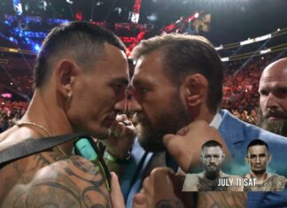 „Zabierzcie ich stąd”. Było intensywnie! Conor McGregor i Max Holloway twarzą w twarz!